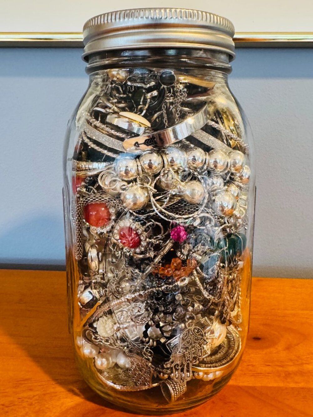 1 Quart Mason Jar Full of Mystery Jewelry 3+lbs!